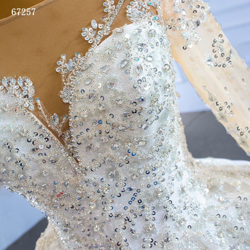 Luxury wedding dress 2022 Long Sleeve beading pearls sexy with train bridal dress